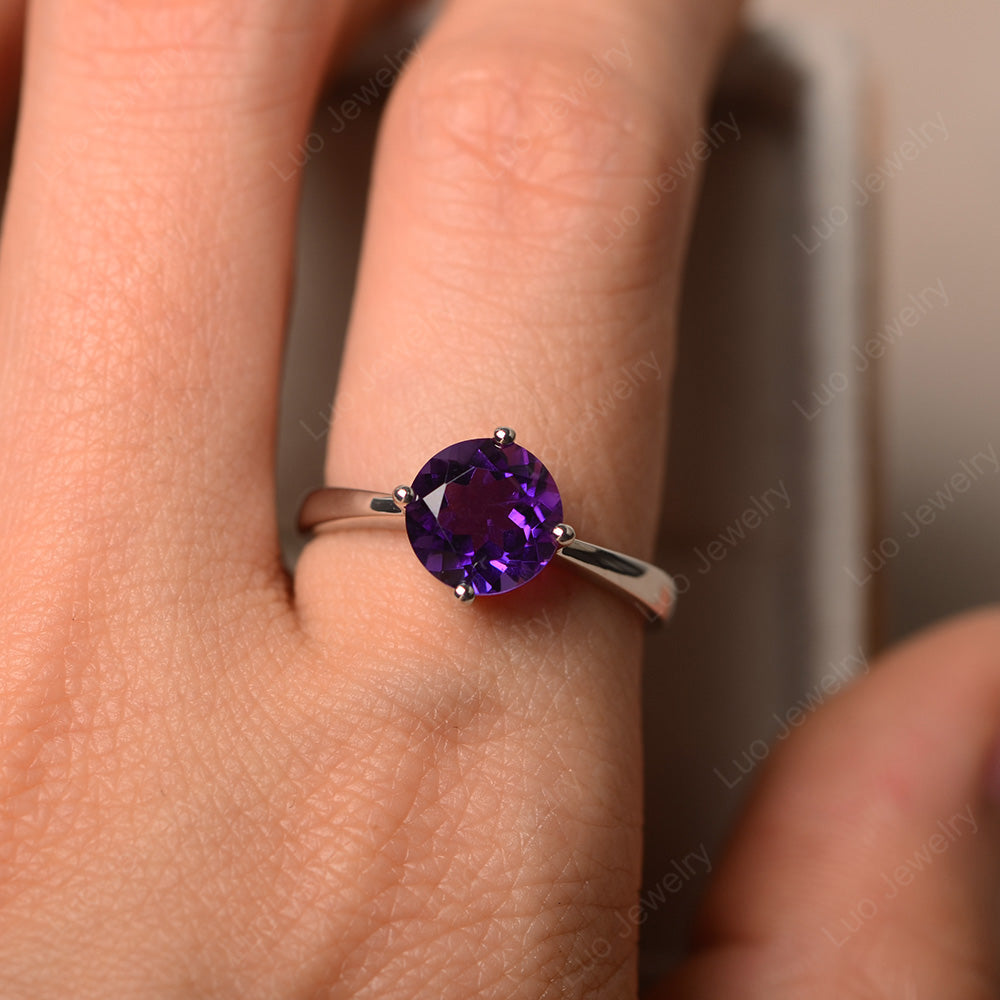 Round Cut Kite Set Amethyst Solitaire Ring - LUO Jewelry