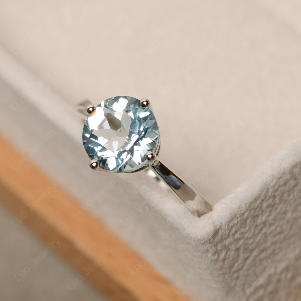 Round Cut Kite Set Aquamarine Solitaire Ring - LUO Jewelry