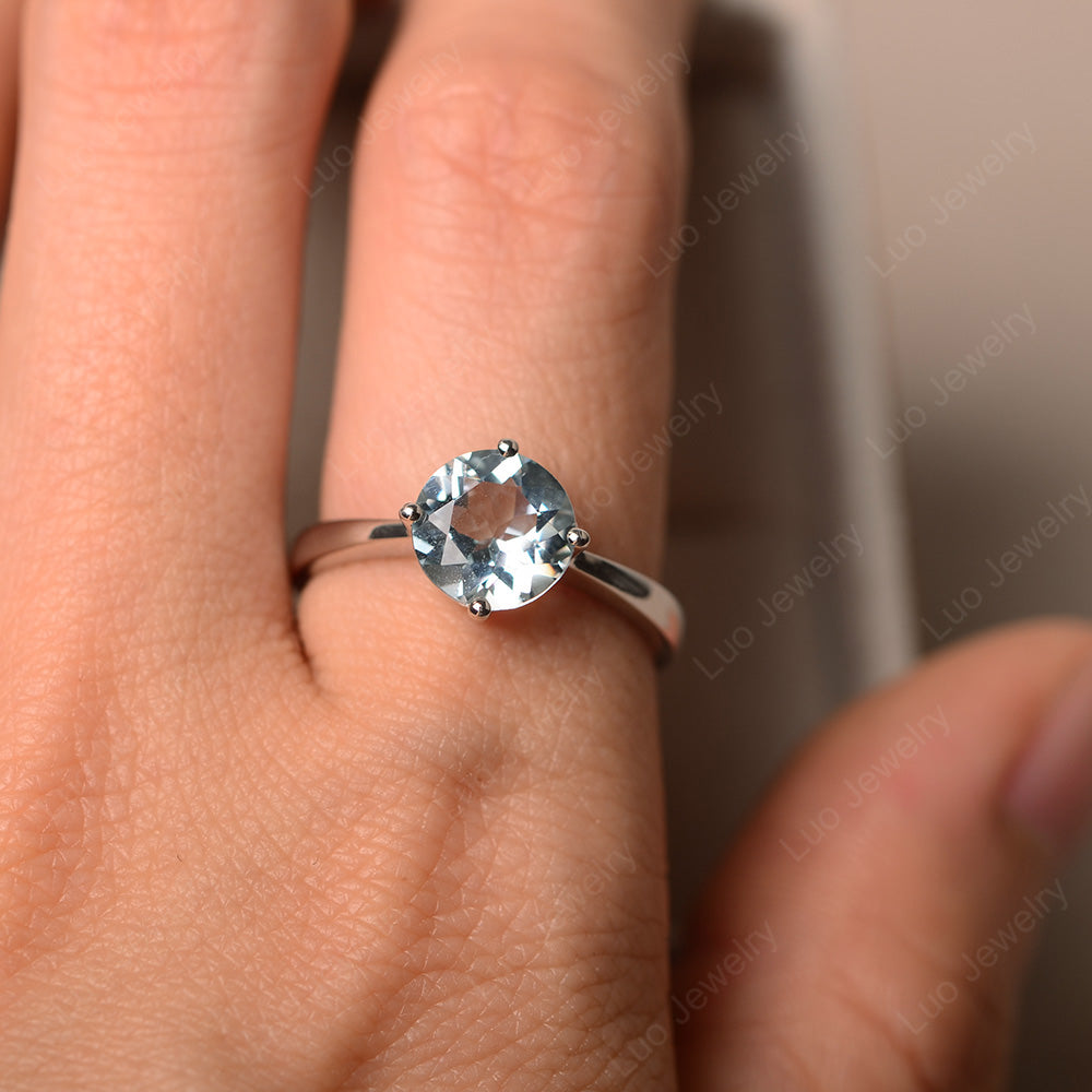 Round Cut Kite Set Aquamarine Solitaire Ring - LUO Jewelry