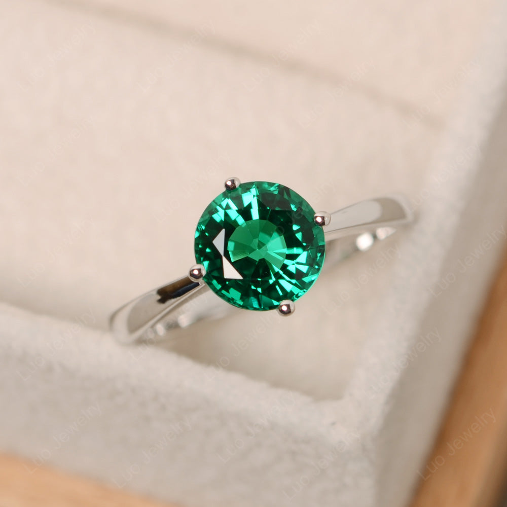 Round Cut Kite Set Lab Emerald Solitaire Ring - LUO Jewelry