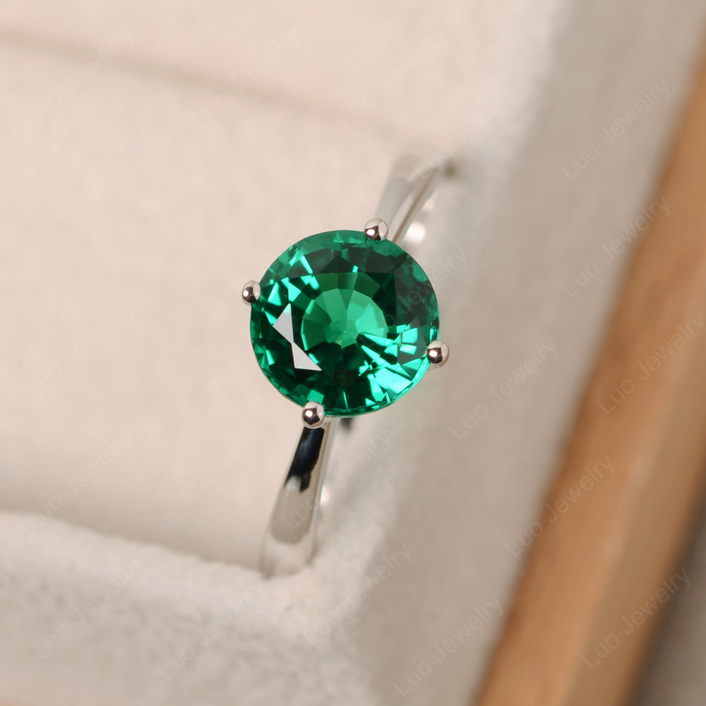 Round Cut Kite Set Lab Emerald Solitaire Ring - LUO Jewelry