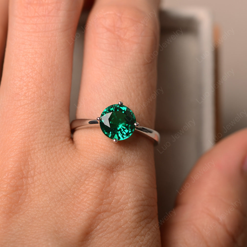 Round Cut Kite Set Lab Emerald Solitaire Ring - LUO Jewelry