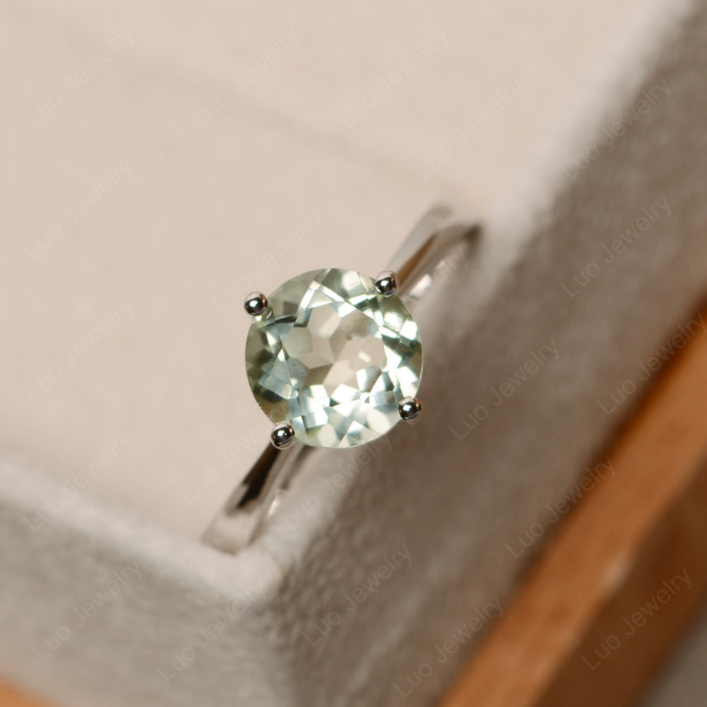 Round Cut Kite Set Green Amethyst Solitaire Ring - LUO Jewelry