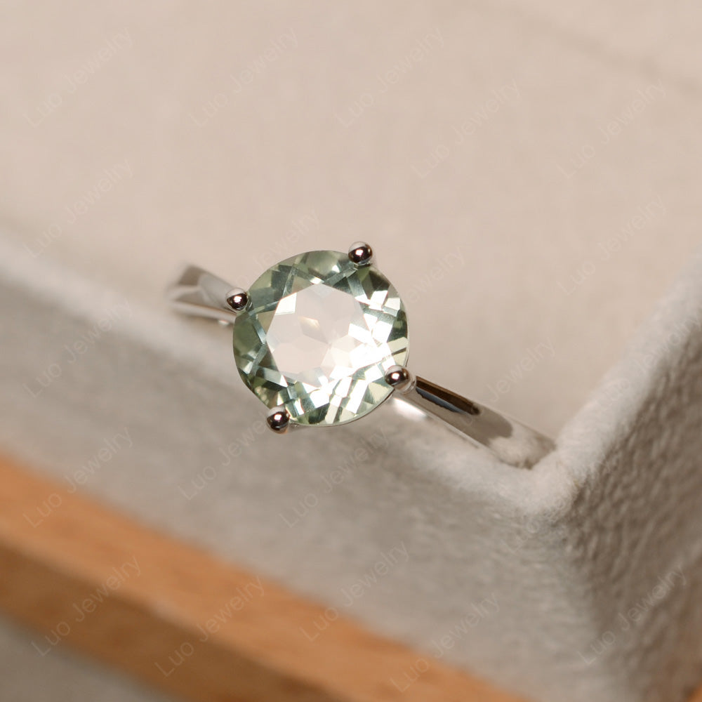 Round Cut Kite Set Green Amethyst Solitaire Ring - LUO Jewelry