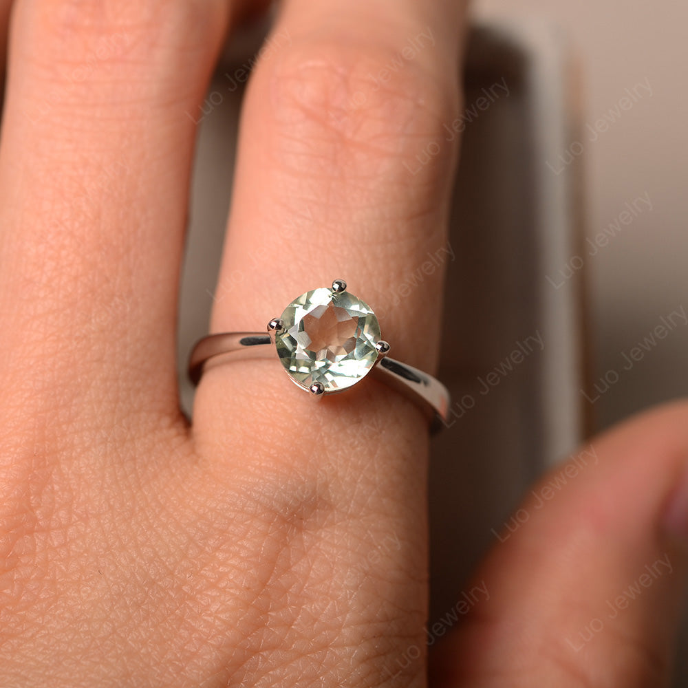 Round Cut Kite Set Green Amethyst Solitaire Ring - LUO Jewelry