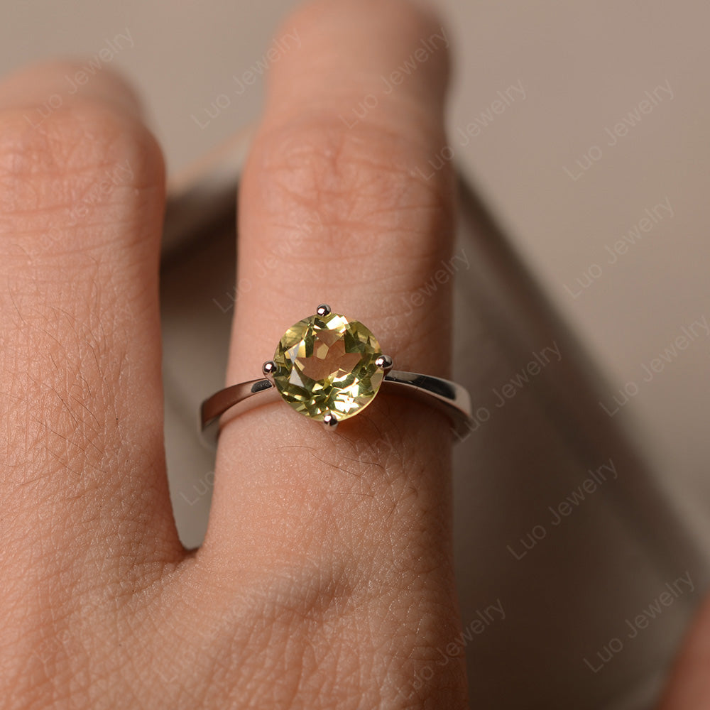 Round Cut Kite Set Lemon Quartz Solitaire Ring - LUO Jewelry