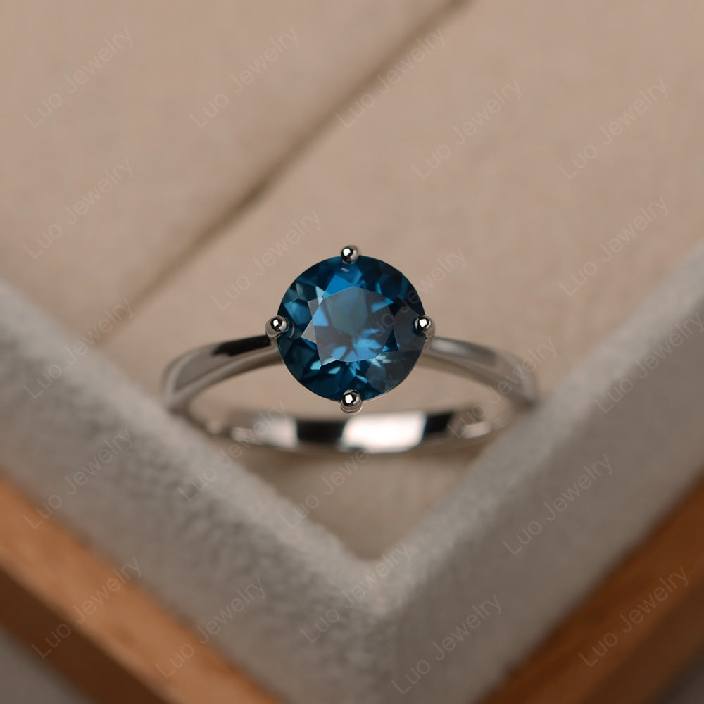 Round Cut Kite Set London Blue Topaz Solitaire Ring - LUO Jewelry