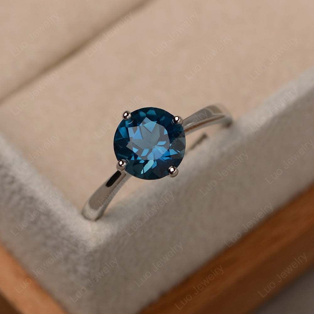 Round Cut Kite Set London Blue Topaz Solitaire Ring - LUO Jewelry