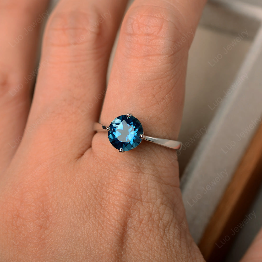 Round Cut Kite Set London Blue Topaz Solitaire Ring - LUO Jewelry