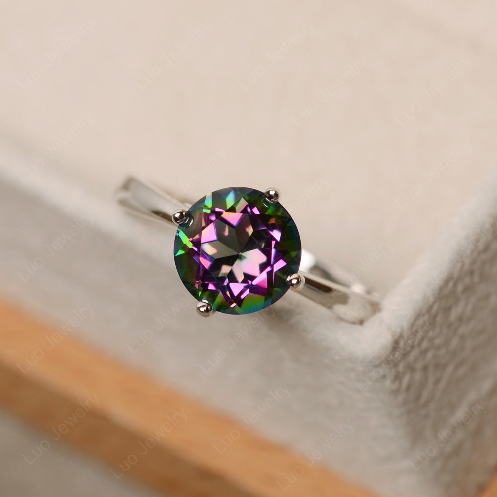Round Cut Kite Set Mystic Topaz Solitaire Ring - LUO Jewelry