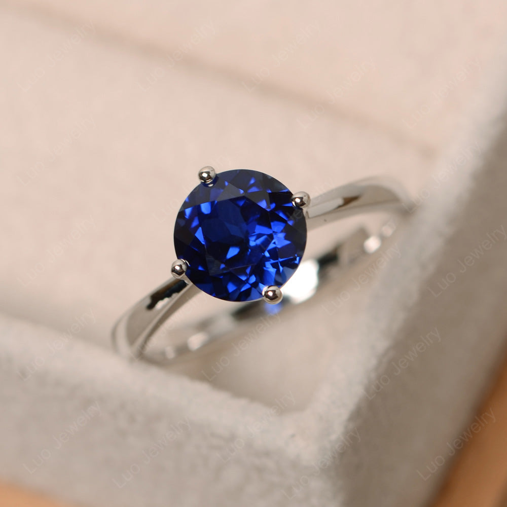 Round Cut Kite Set Lab Sapphire Solitaire Ring - LUO Jewelry