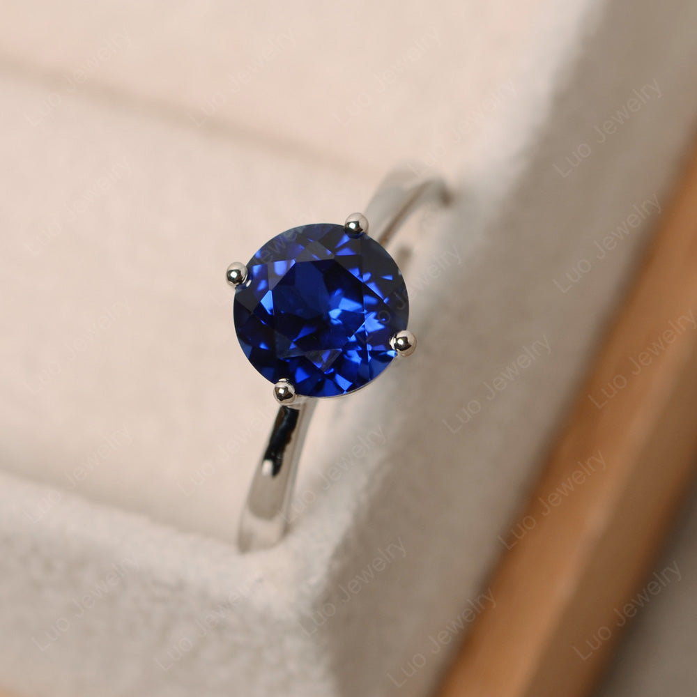 Round Cut Kite Set Lab Sapphire Solitaire Ring - LUO Jewelry