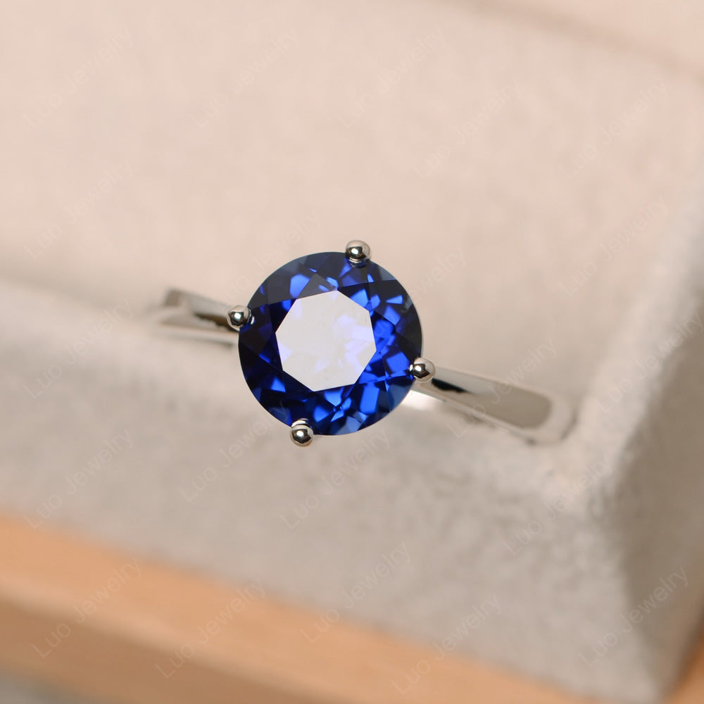 Round Cut Kite Set Lab Sapphire Solitaire Ring - LUO Jewelry