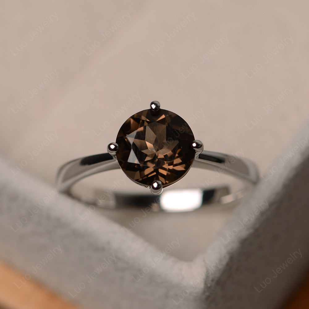 Round Cut Kite Set Smoky Quartz  Solitaire Ring - LUO Jewelry