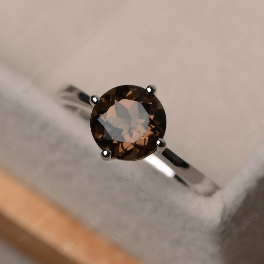 Round Cut Kite Set Smoky Quartz  Solitaire Ring - LUO Jewelry