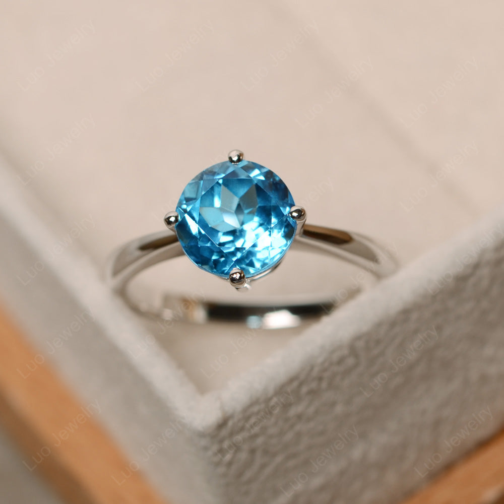 Round Cut Kite Set Swiss Blue Topaz Solitaire Ring - LUO Jewelry
