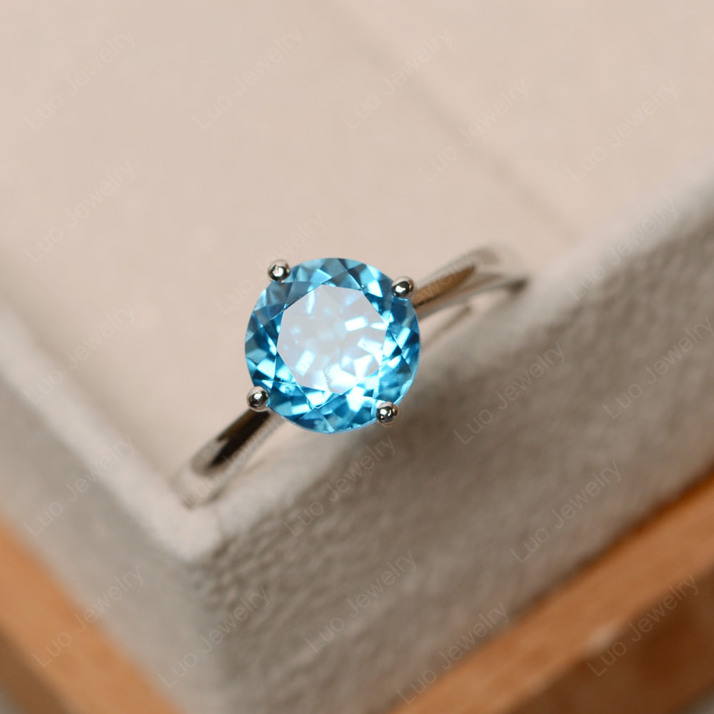 Round Cut Kite Set Swiss Blue Topaz Solitaire Ring - LUO Jewelry