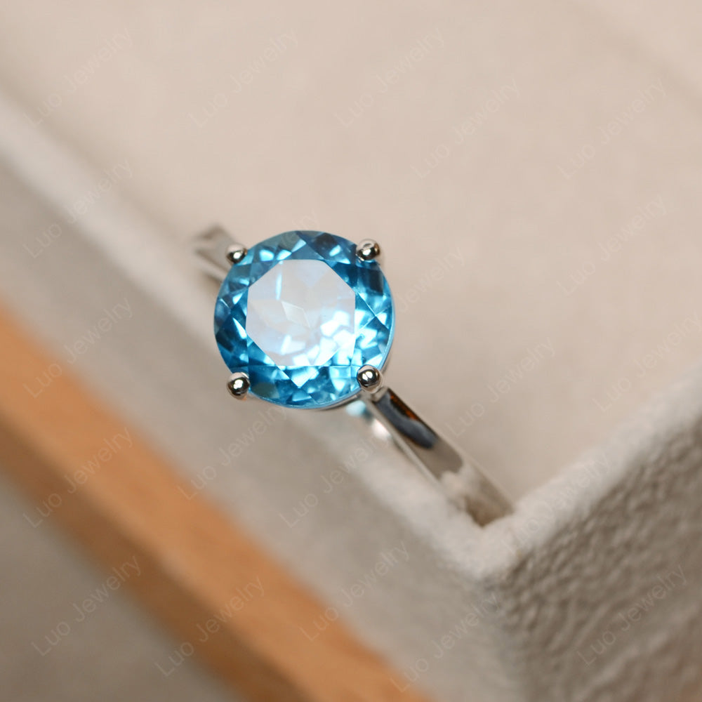 Round Cut Kite Set Swiss Blue Topaz Solitaire Ring - LUO Jewelry