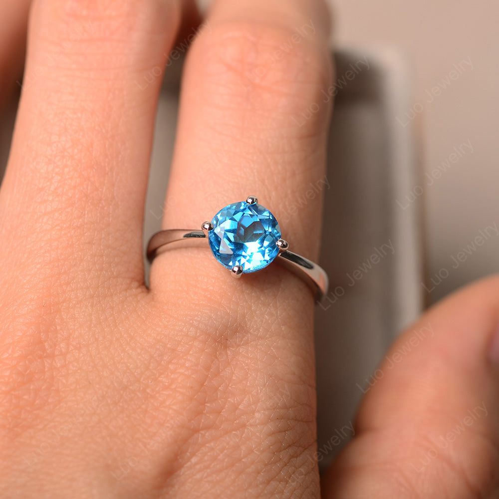 Round Cut Kite Set Swiss Blue Topaz Solitaire Ring - LUO Jewelry