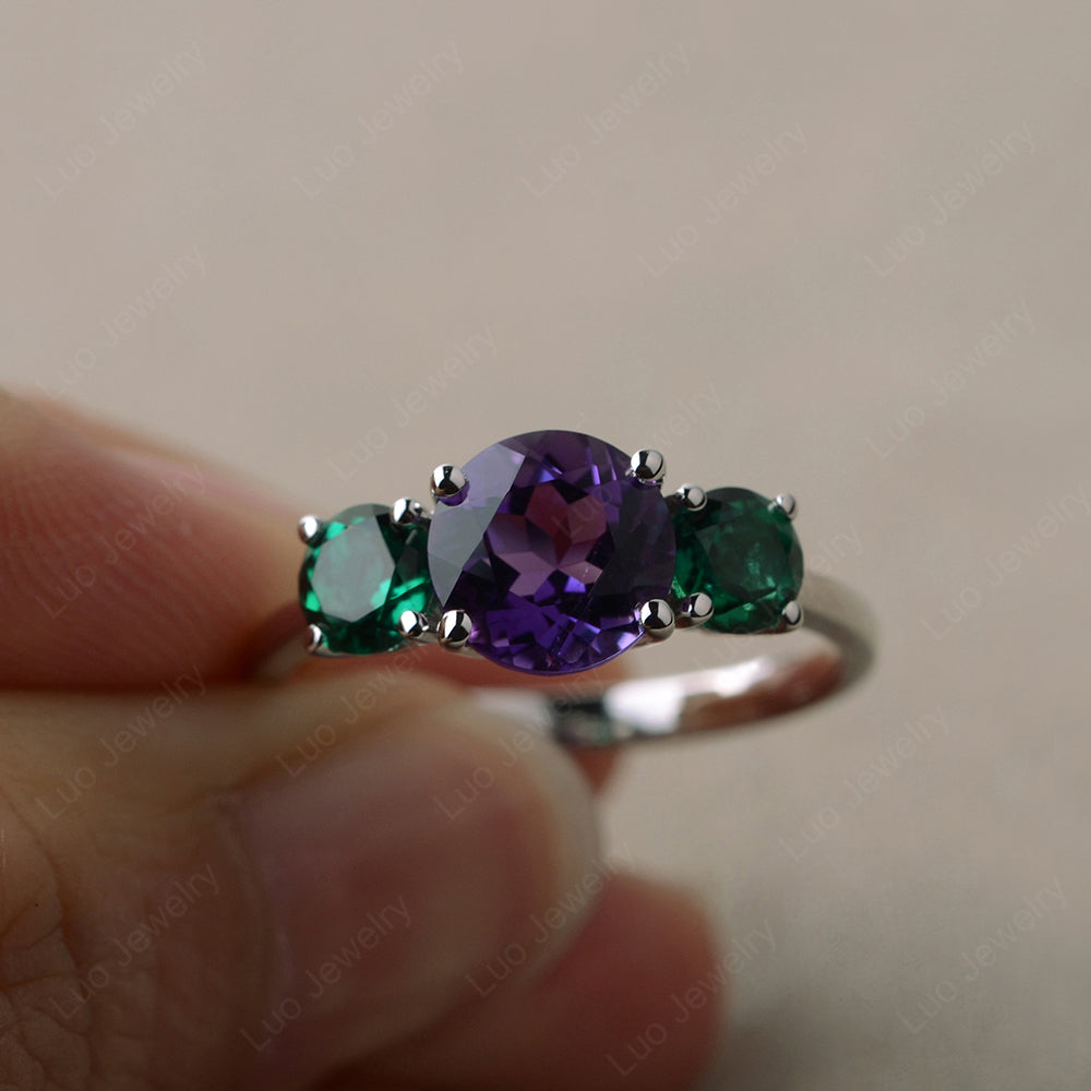 3 Stone Ring Amethyst Engagement Ring - LUO Jewelry