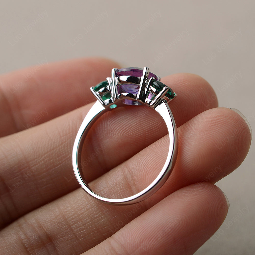 3 Stone Ring Amethyst Engagement Ring - LUO Jewelry