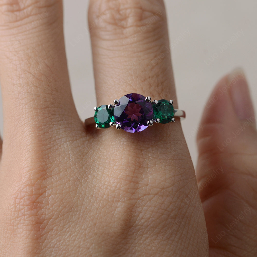 3 Stone Ring Amethyst Engagement Ring - LUO Jewelry