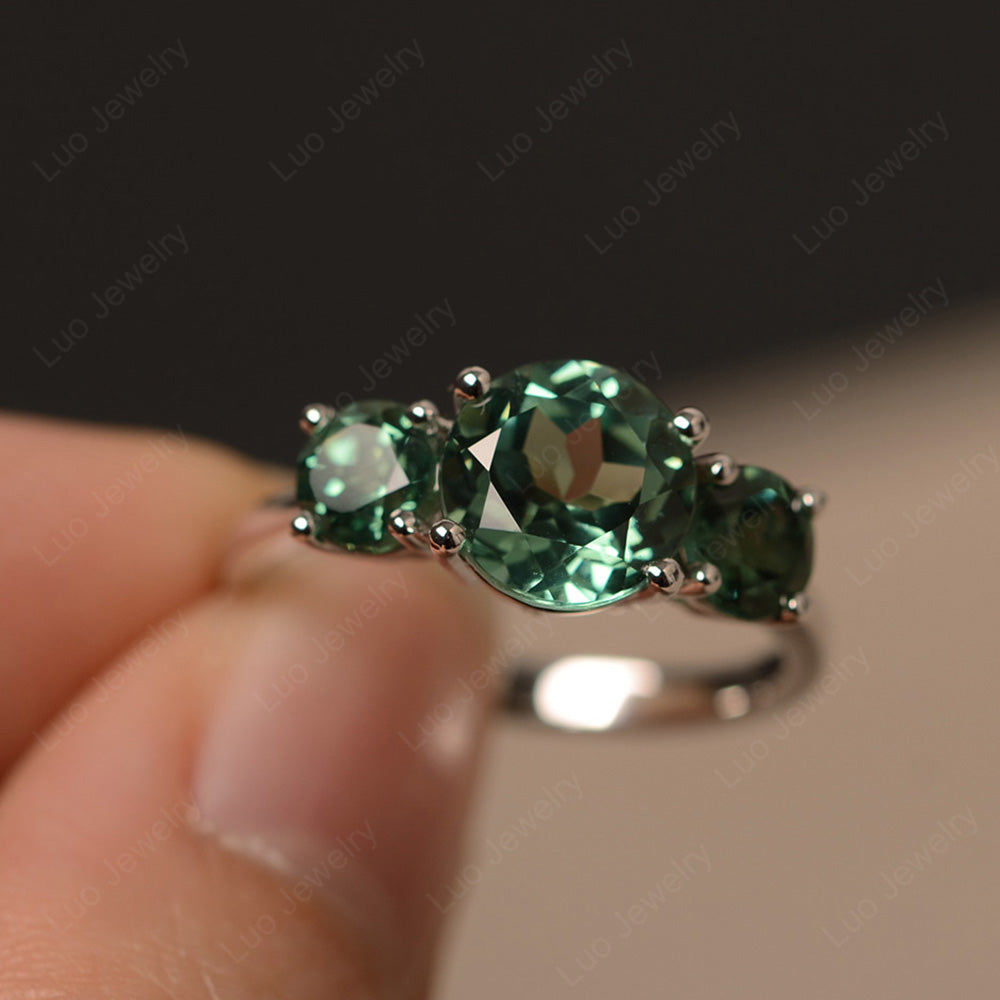 3 Stone Ring Green Sapphire Engagement Ring - LUO Jewelry