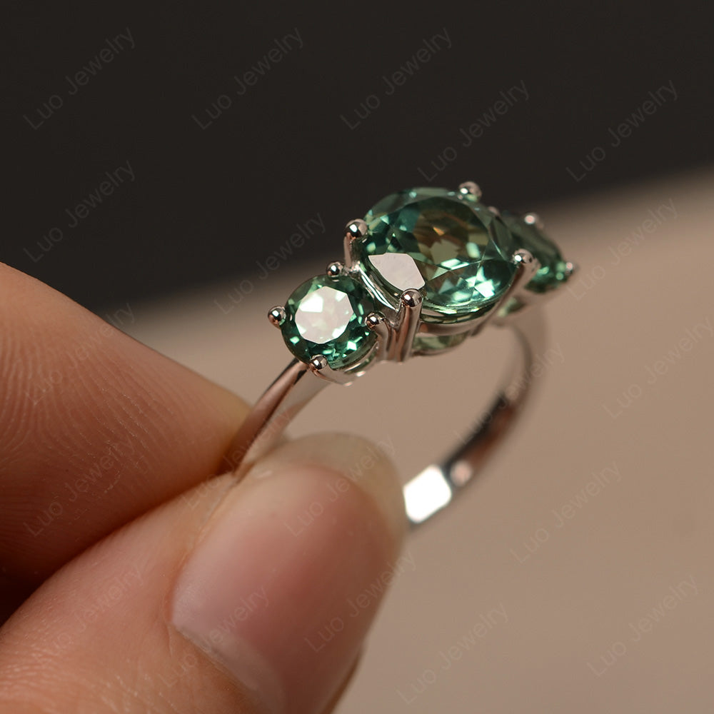 3 Stone Ring Green Sapphire Engagement Ring - LUO Jewelry