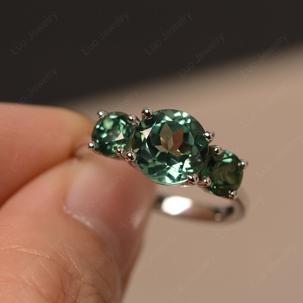 3 Stone Ring Green Sapphire Engagement Ring - LUO Jewelry