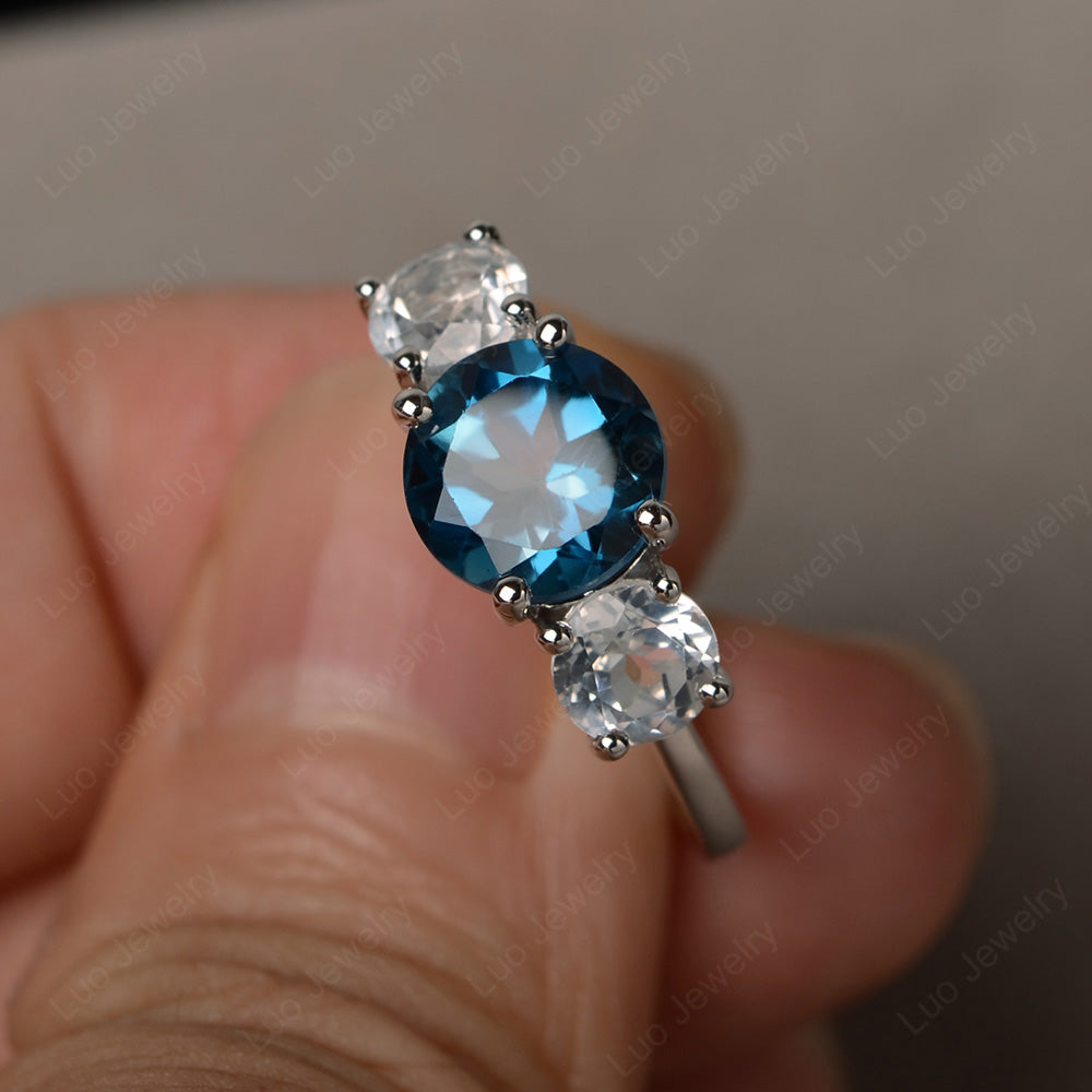 3 Stone Ring London Blue Topaz Engagement Ring - LUO Jewelry