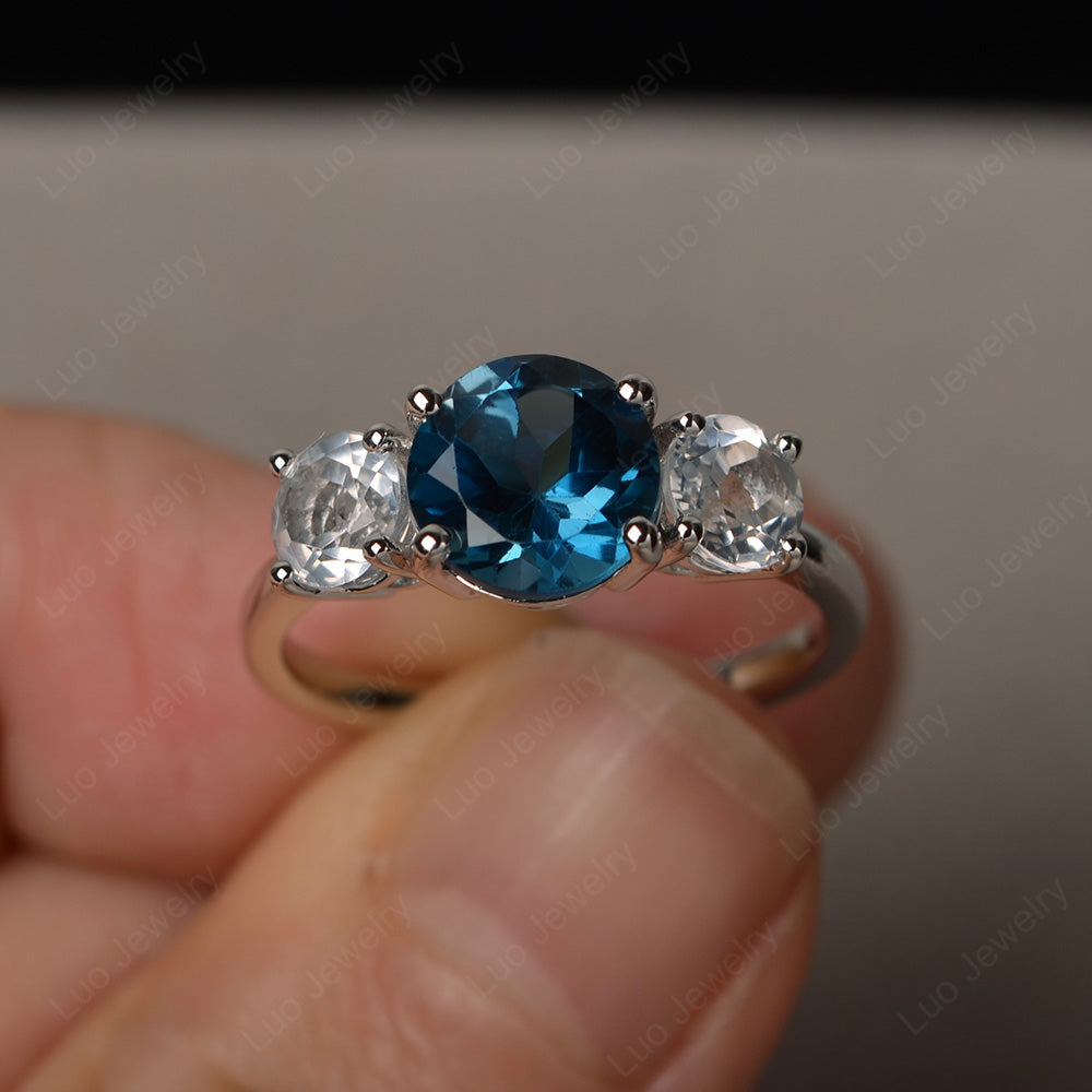 3 Stone Ring London Blue Topaz Engagement Ring - LUO Jewelry