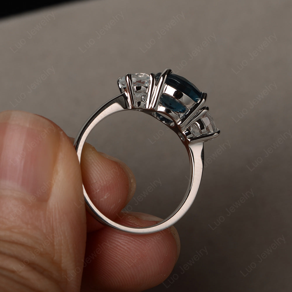 3 Stone Ring London Blue Topaz Engagement Ring - LUO Jewelry