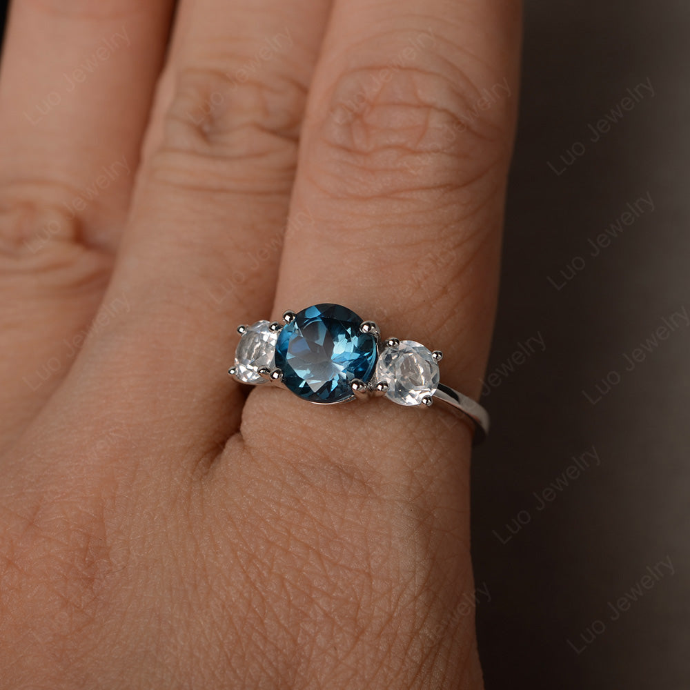 3 Stone Ring London Blue Topaz Engagement Ring - LUO Jewelry