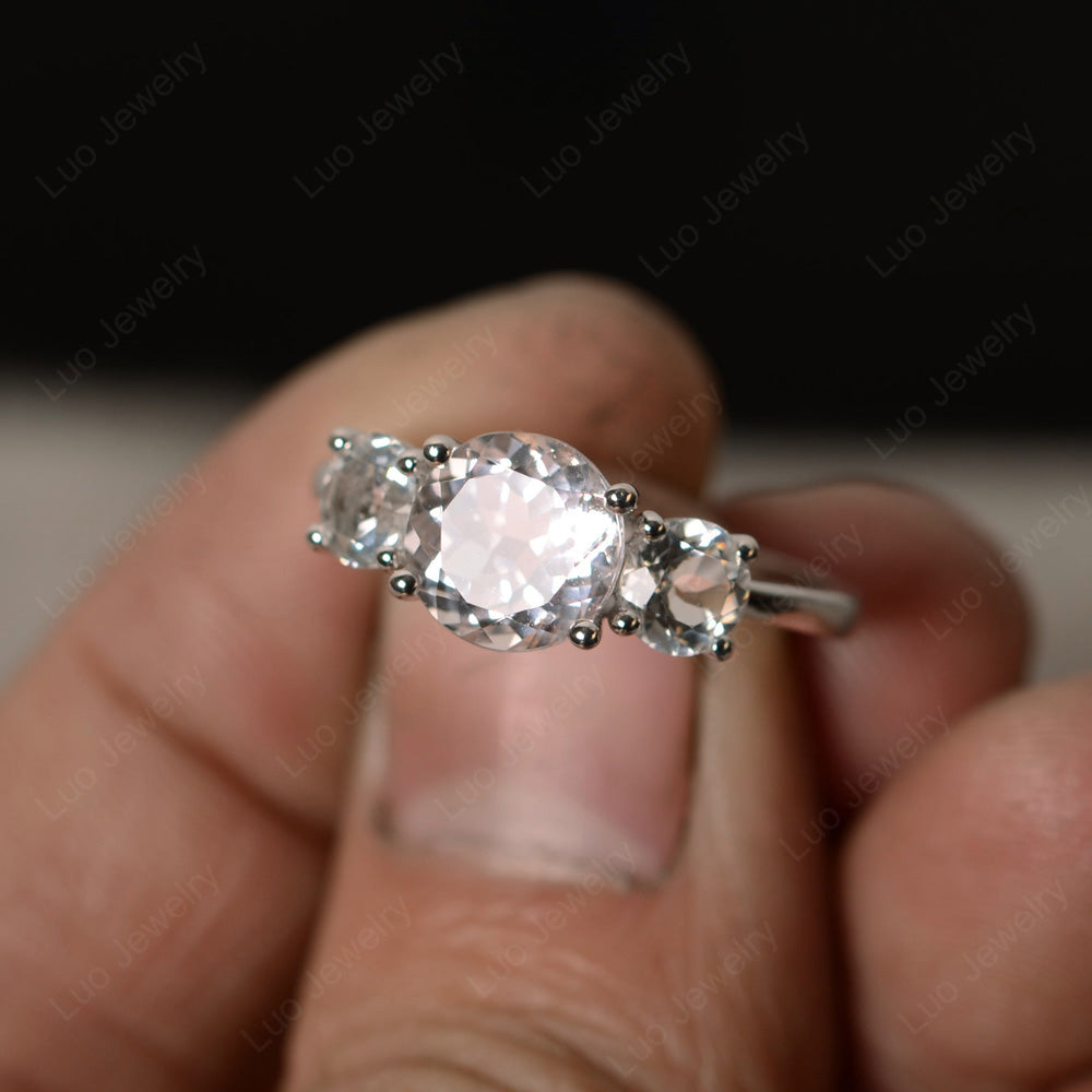 3 Stone Ring Morganite Engagement Ring - LUO Jewelry