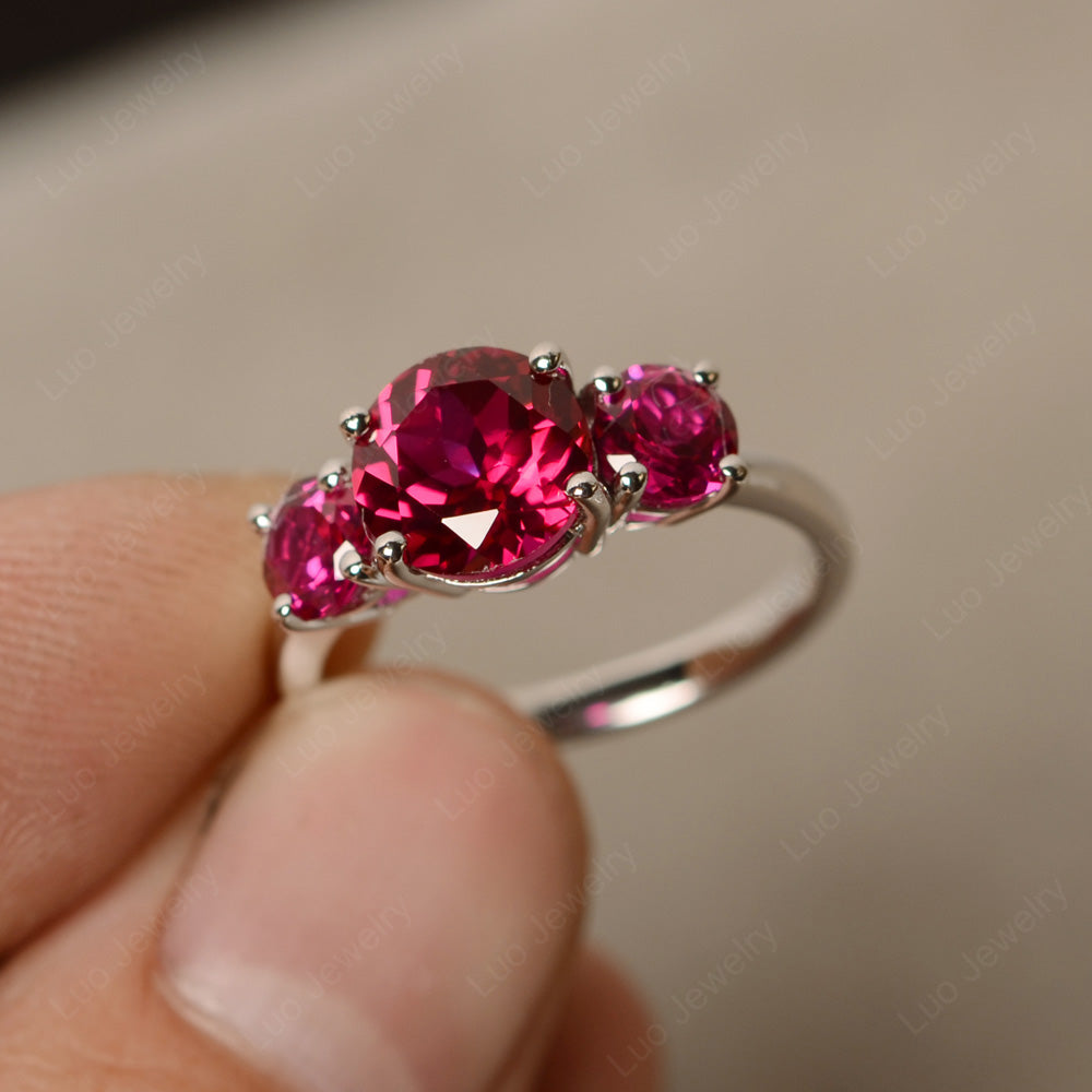 3 Stone Ring Ruby Engagement Ring - LUO Jewelry