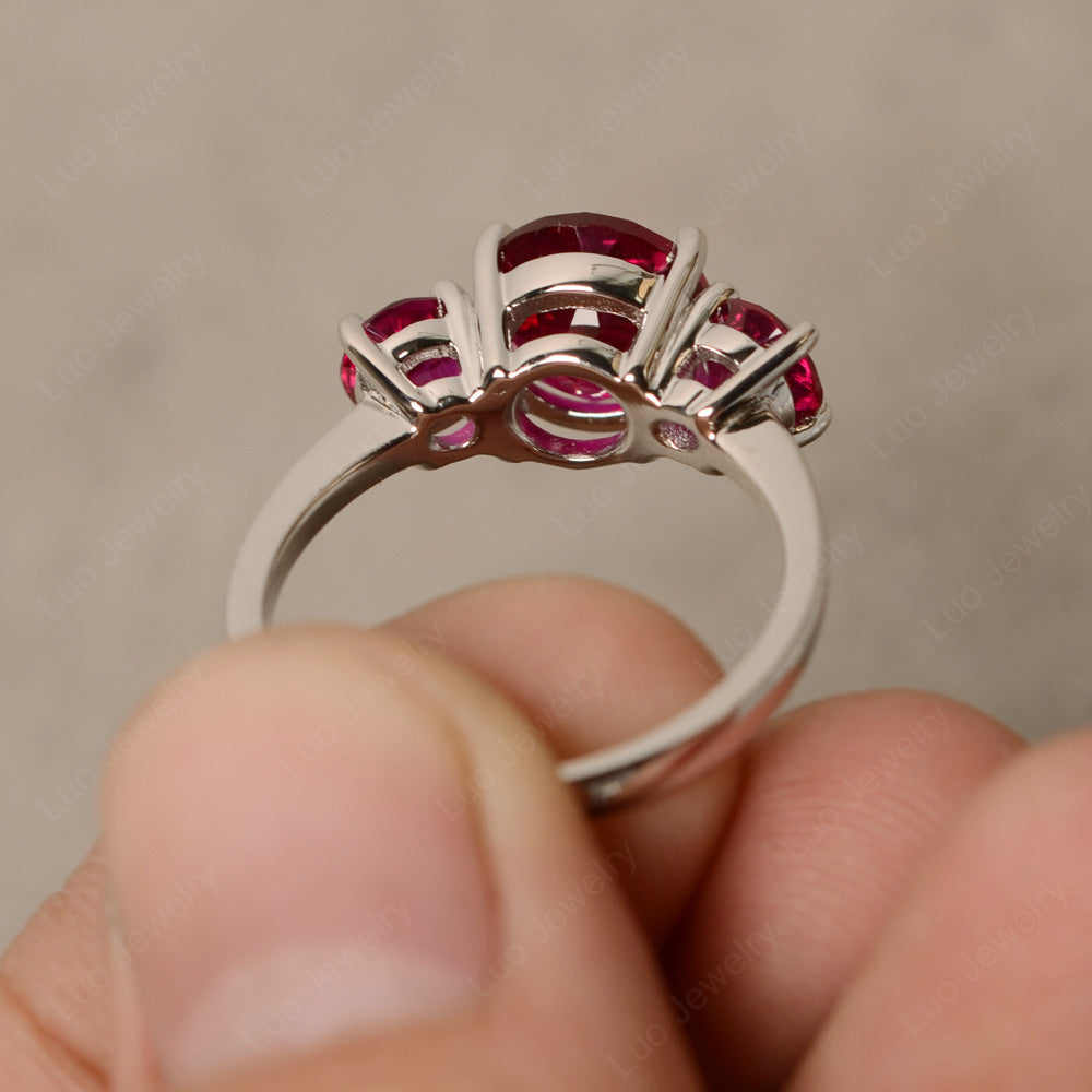 3 Stone Ring Ruby Engagement Ring - LUO Jewelry