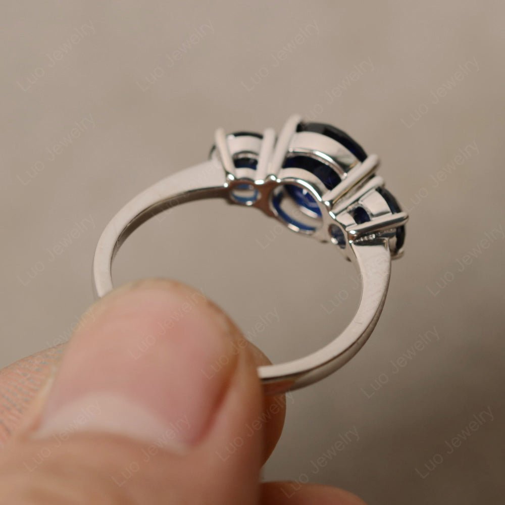 3 Stone Ring Lab Sapphire Engagement Ring - LUO Jewelry