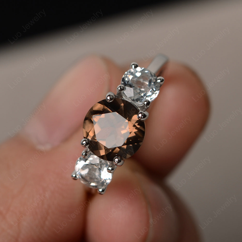 3 Stone Ring Smoky Quartz  Engagement Ring - LUO Jewelry