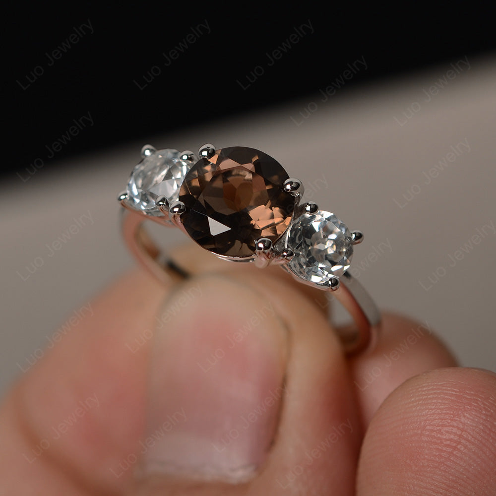 3 Stone Ring Smoky Quartz  Engagement Ring - LUO Jewelry