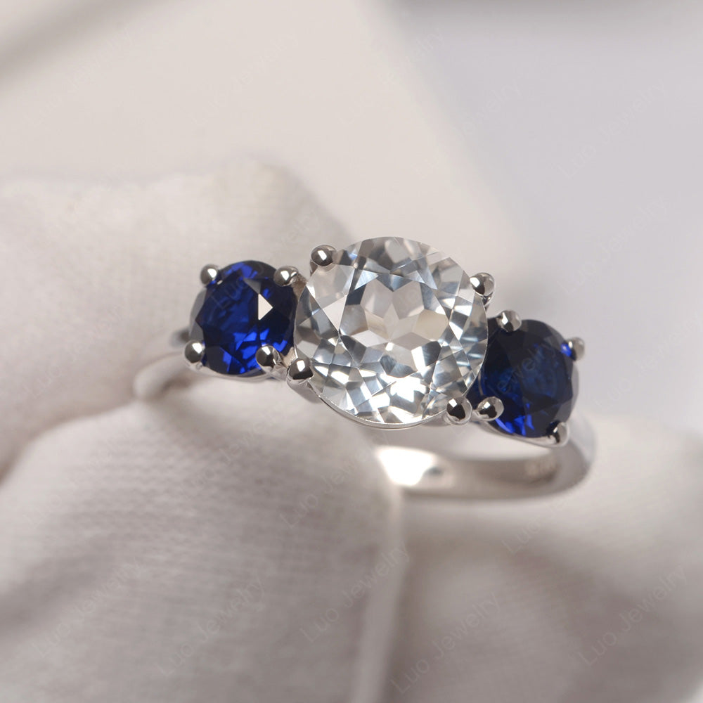 3 Stone Blue Lab Sapphire and White Topaz Ring - LUO Jewelry