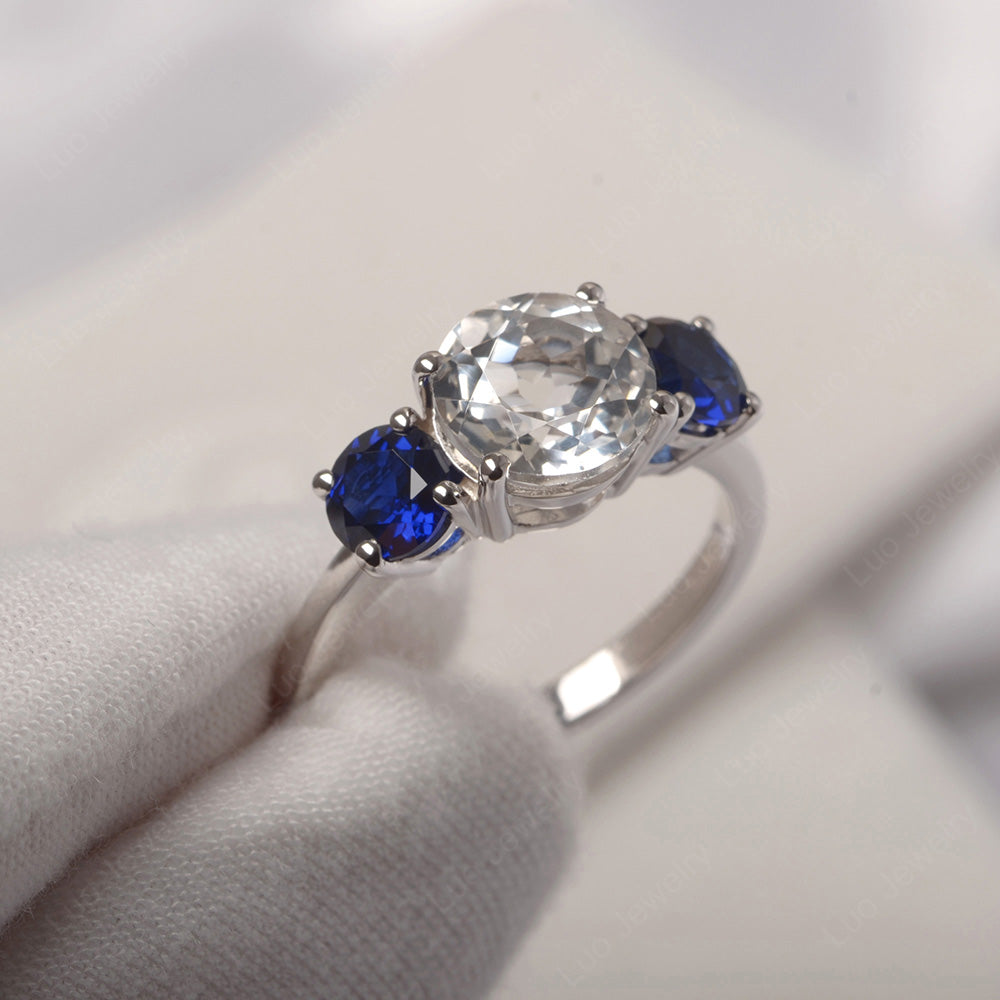 3 Stone Blue Lab Sapphire and White Topaz Ring - LUO Jewelry