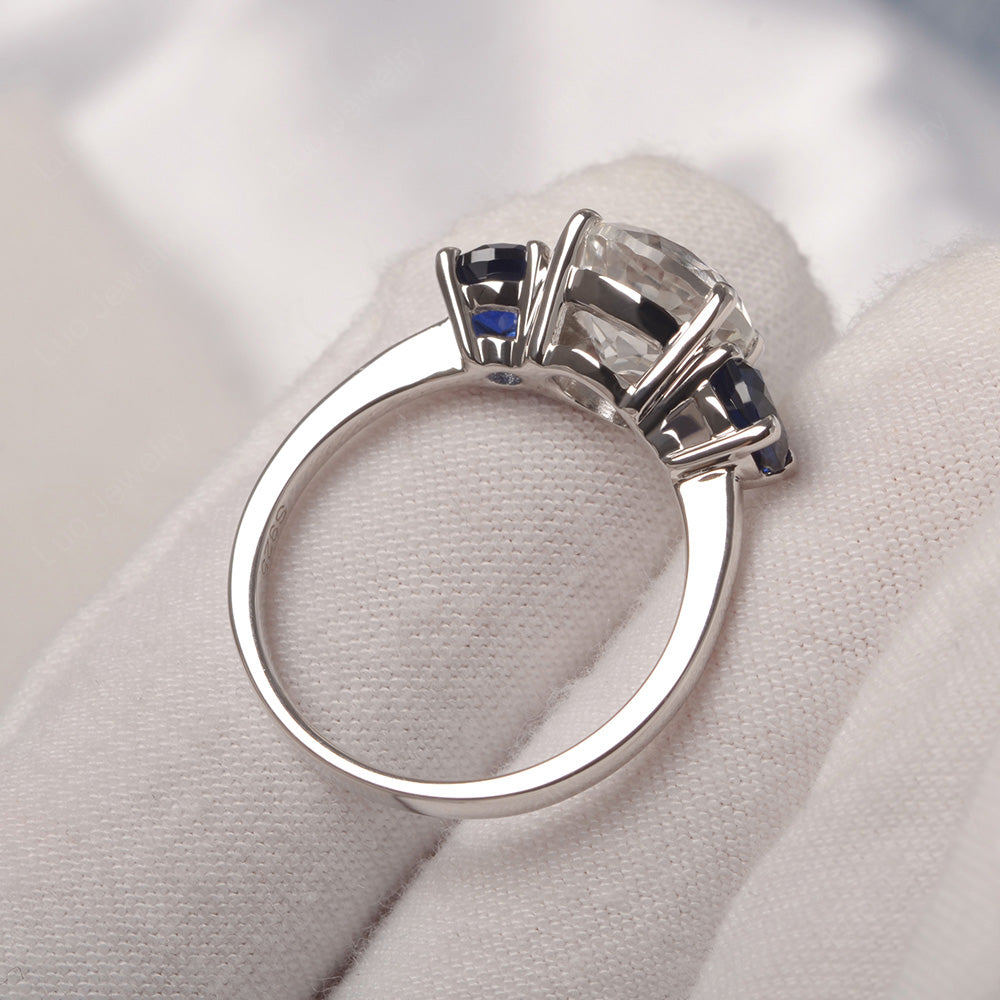 3 Stone Blue Lab Sapphire and White Topaz Ring - LUO Jewelry