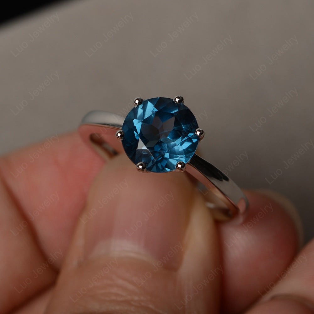 Six Prong London Blue Topaz Solitaire Ring For Women - LUO Jewelry