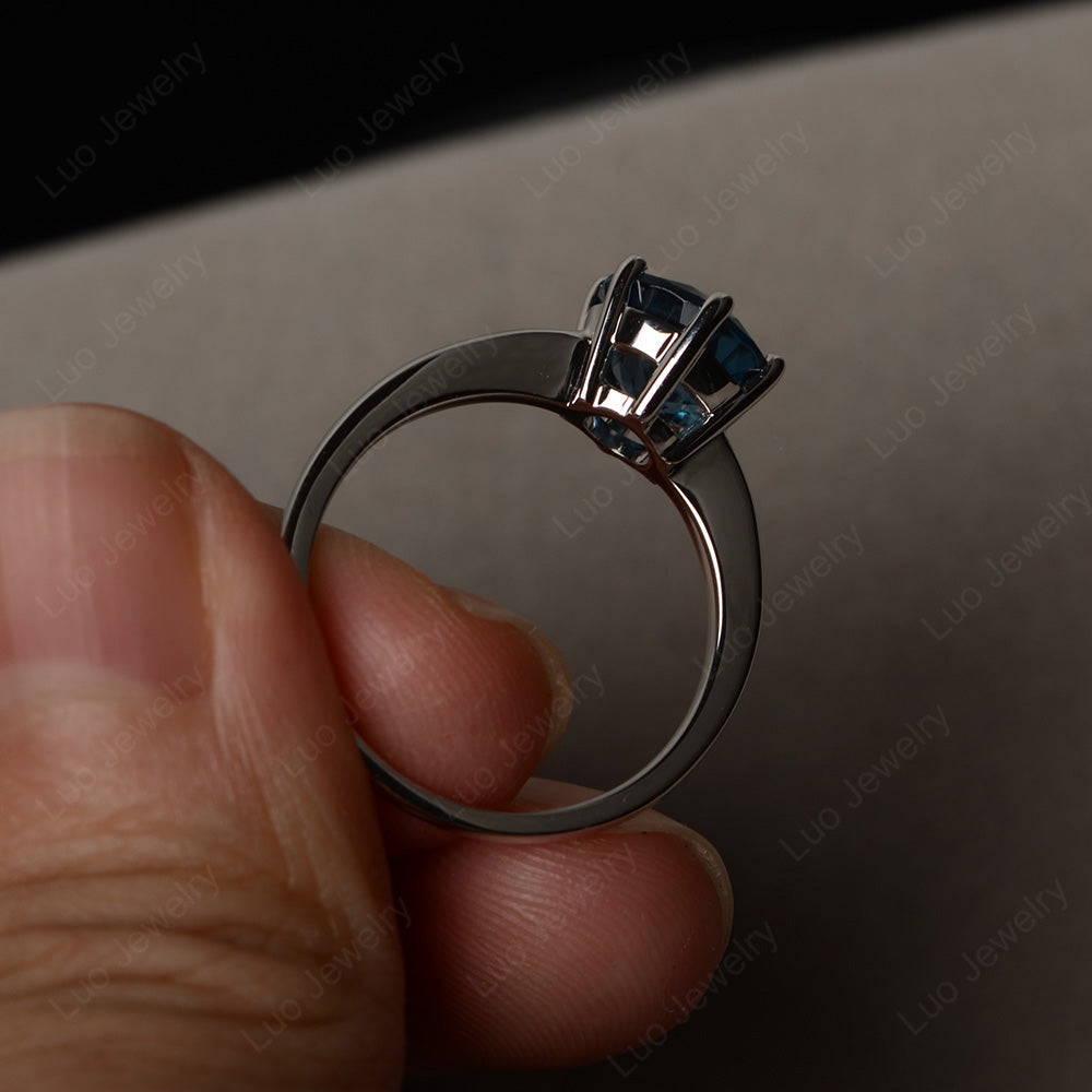 Six Prong London Blue Topaz Solitaire Ring For Women - LUO Jewelry