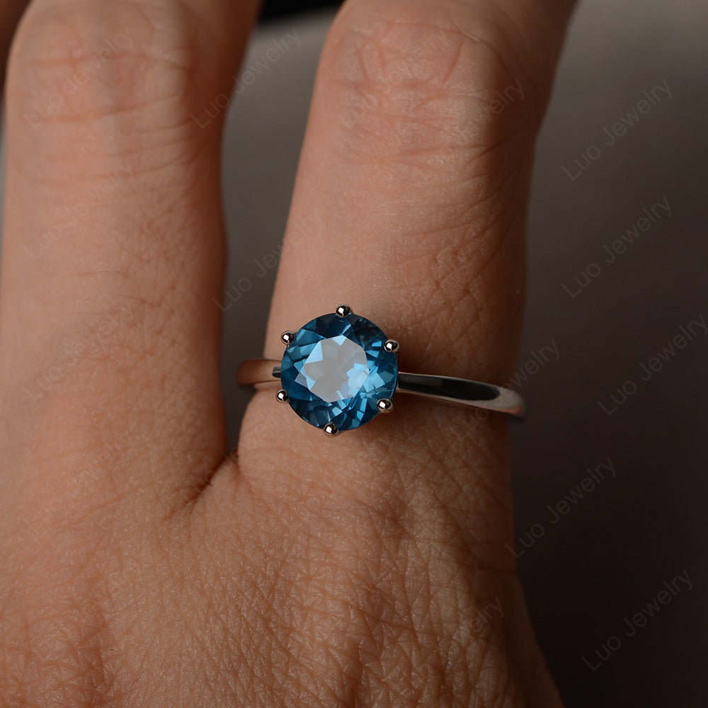 Six Prong London Blue Topaz Solitaire Ring For Women - LUO Jewelry