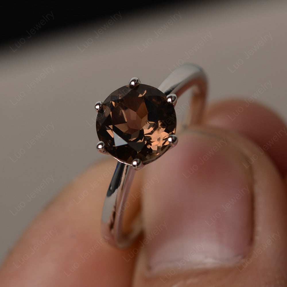 Six Prong Smoky Quartz  Solitaire Ring For Women - LUO Jewelry