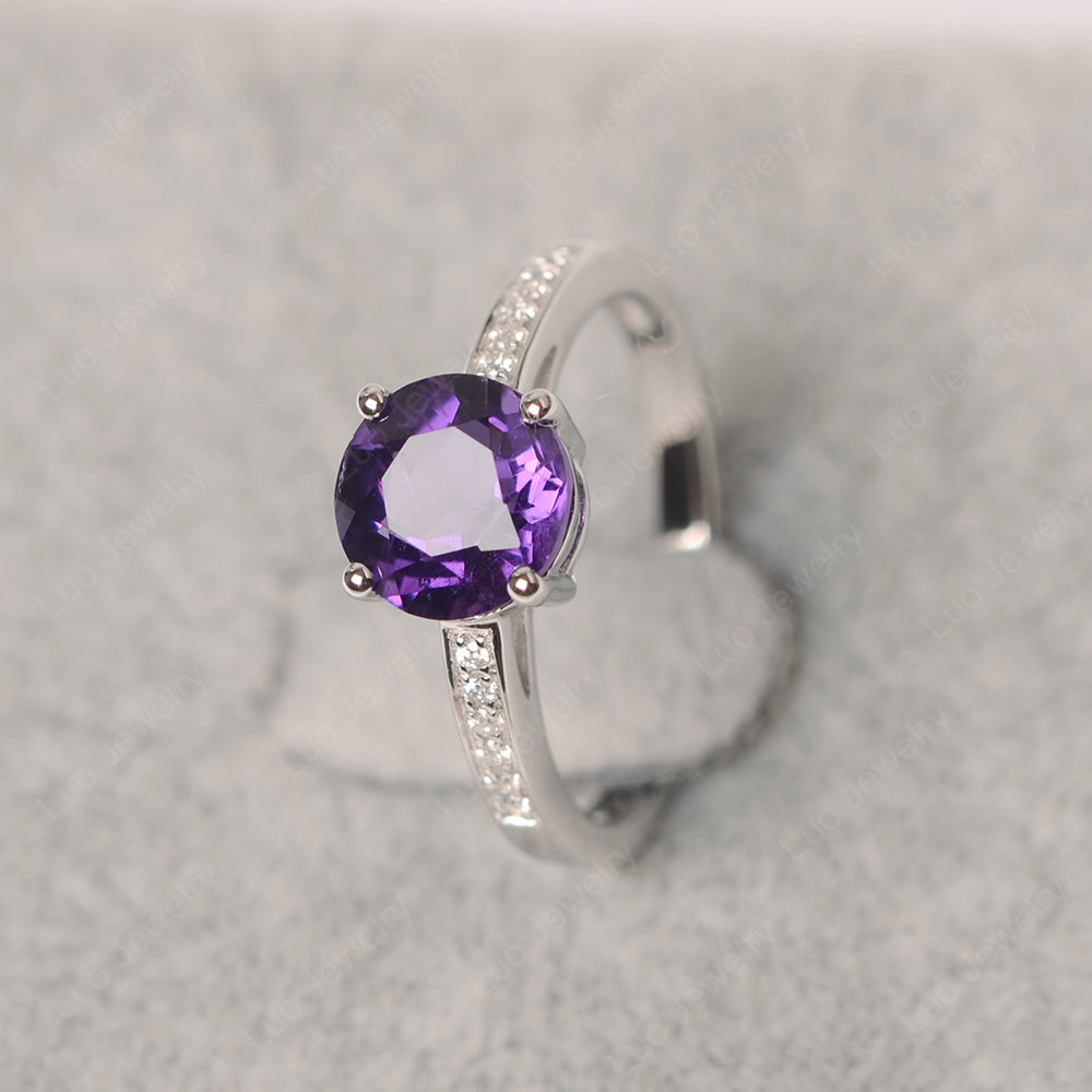 Round Cut Amethyst Ring Yellow Gold - LUO Jewelry
