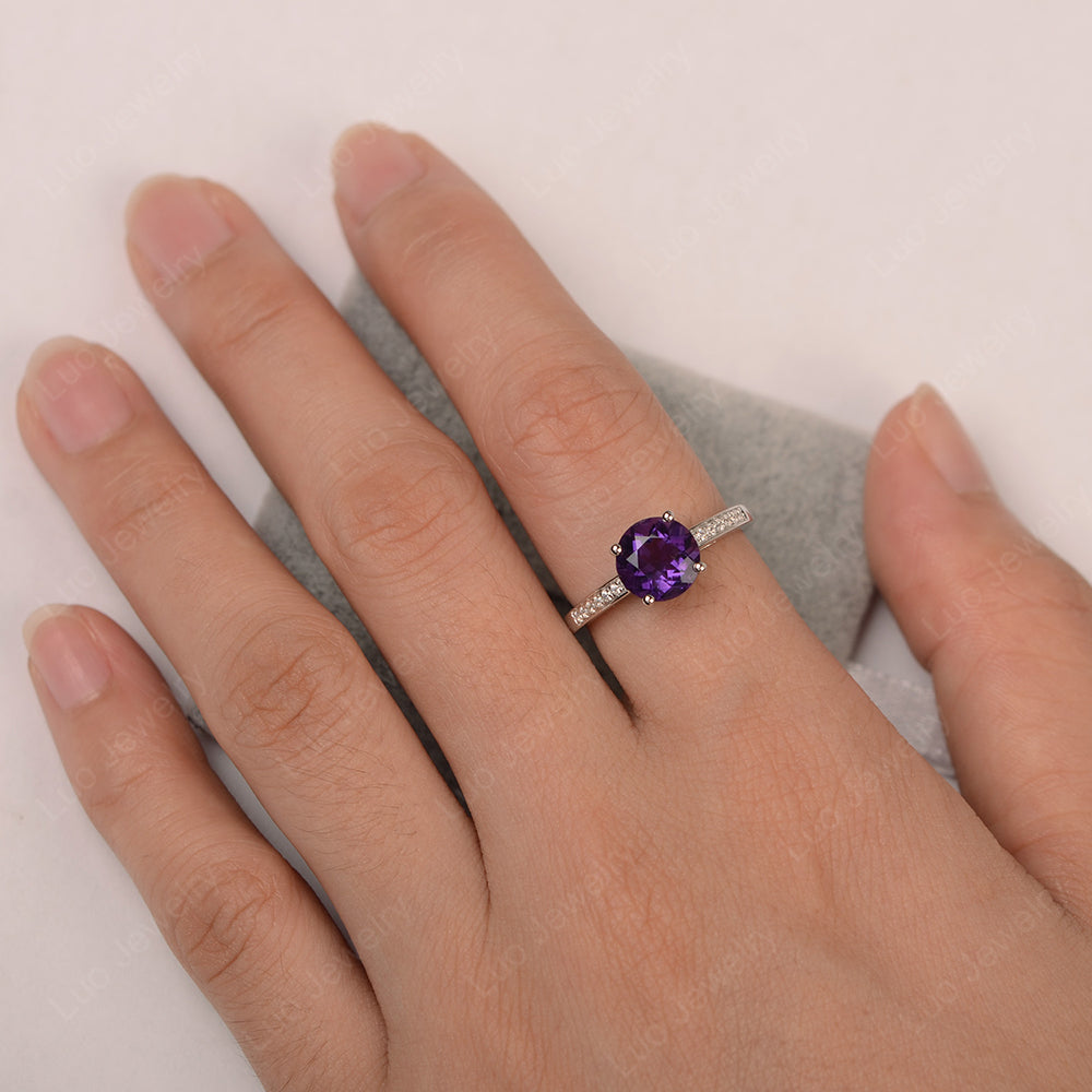 Round Cut Amethyst Ring Yellow Gold - LUO Jewelry