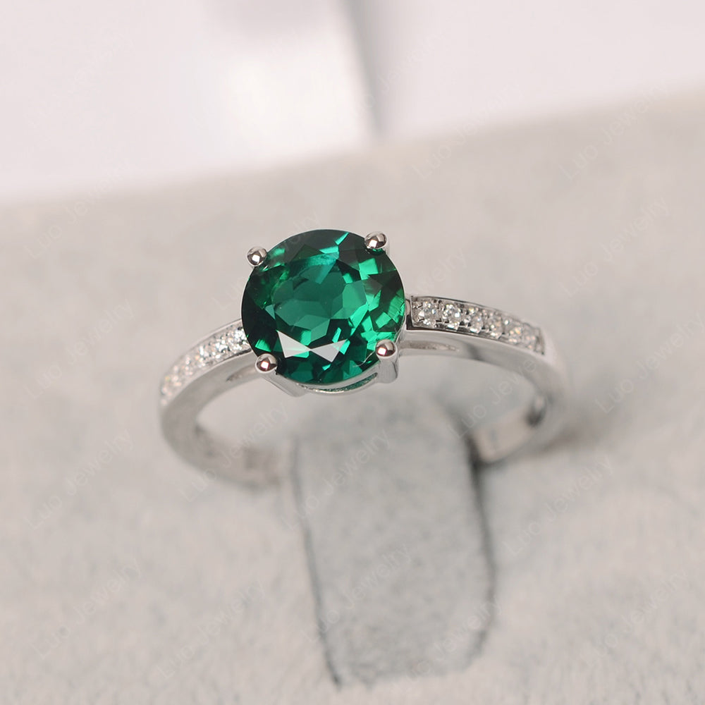Round Cut Lab Emerald Ring Yellow Gold - LUO Jewelry