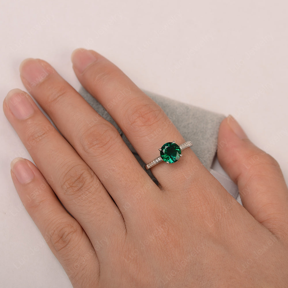 Round Cut Lab Emerald Ring Yellow Gold - LUO Jewelry
